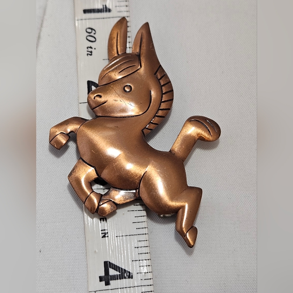 Vintage Solid Copper Prancing Donkey Brooch Pin - image 5
